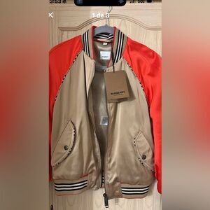 Burberry Men's Tan and Red Bomber Jacket